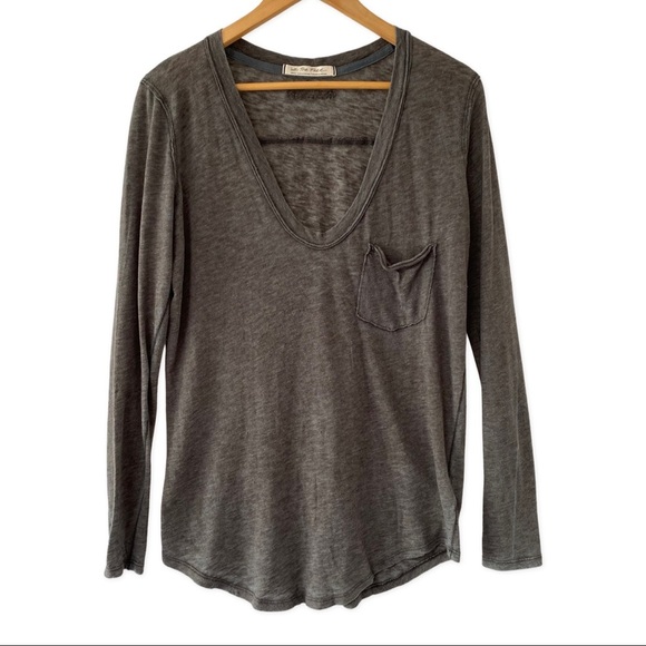 We The Free Betty Gray Long Sleeve Scoop Neck Top S - Picture 2 of 7